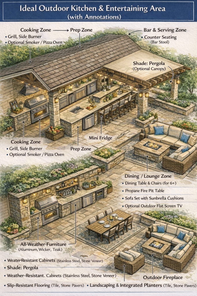 outdoor and kitchen area