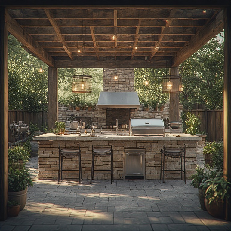 outdoor kitchen and entertaining area