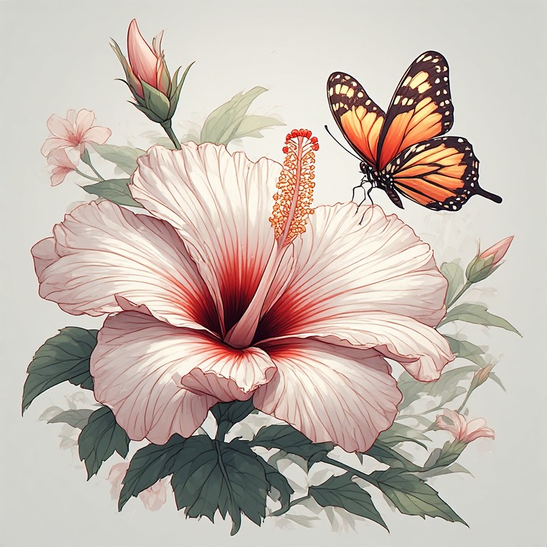 hibiscus flower and butterfly